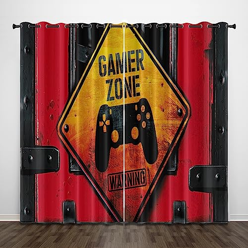 CTQTZ Gamer Zone Blickdichter Vorhänge Mit Ösen Gamepad Muster Verdunklungsvorhänge 234x230 cm (BreitexHöhe) 2er Set Gardinen für Dekoration Kinderzimmer von CTQTZ