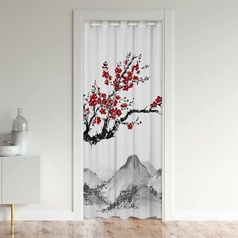 CTQTZ Japanische Kirschblüten Türvorhang, 106x203cm(BxH) Türvorhang Blickdicht mit Ösen Japanischen Stil Romantisches Thema Blackout Vorhang mit Ösen für Schlafzimmer Tür Schrank Vorhang von CTQTZ