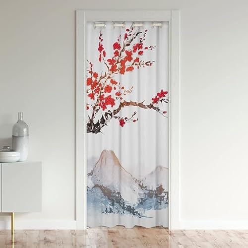 CTQTZ Japanische Kirschblüten Türvorhang, 150x203cm(BxH) Blickdicht Thermo Gardinen Vorhang Japanischen Stil Romantisches Thema Blackout Vorhang mit Ösen für Schlafzimmer Tür Schrank Vorhang von CTQTZ