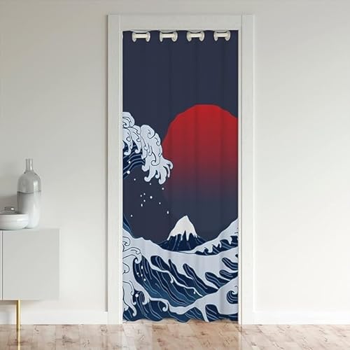 CTQTZ Japanisches Hokusai Muster Türvorhang, 150x203cm(BxH) Blickdicht Thermo Gardinen Vorhang japanischen Stil Blue Wave Muster Blackout Vorhang mit Ösen für Schlafzimmer Tür Schrank Vorhang von CTQTZ