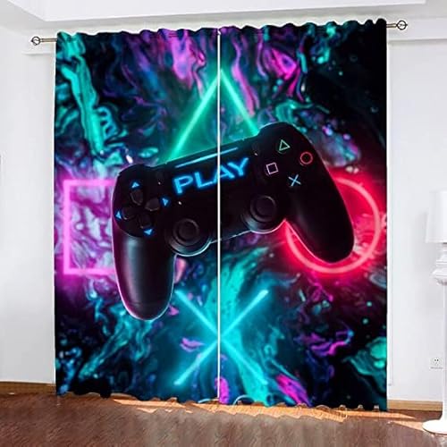 CTQTZ Jugend-Gamepad Vorhänge Blickdicht Kinder Teens Videospiel Gamepad Gardinen mit Ösen 200x160 cm (BreitexHöhe) 2er Set Verdunkelungsvorhang Blickdicht für Dekoration Kinderzimmer von CTQTZ