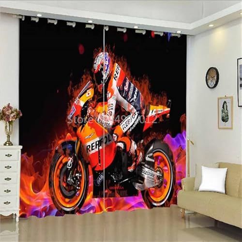 CTQTZ Motorrad Muster Verdunkelungsvorhang Blickdicht Motorrad Motorrad Fahrer Blickdichter Vorhänge Mit Ösen 200x214 cm (BreitexHöhe) 2er Set Gardinen für Dekoration Kinderzimmer von CTQTZ