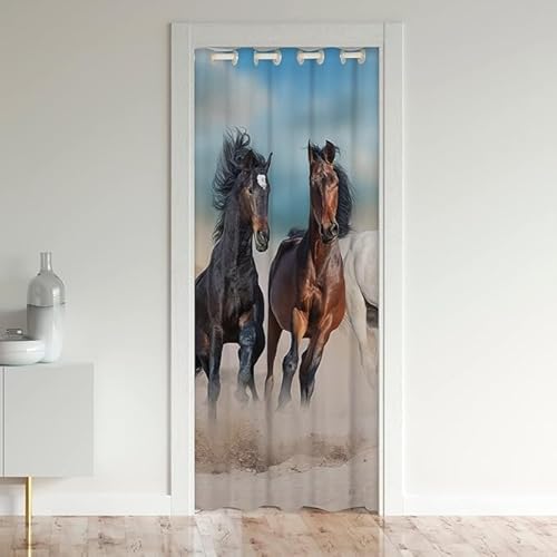 CTQTZ Pferde Türvorhang, 106x203cm(BxH) Türvorhang Blickdicht mit Ösen Pferde Motiv 3D Tier Motiv Blackout Vorhang mit Ösen für Schlafzimmer Tür Schrank Vorhang von CTQTZ