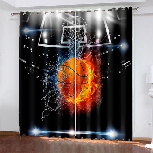 CTQTZ Sport Thema Basketball Vorhänge Basketball Sport Blickdichte Vorhänge 2er Set H 230 x B 117 cm Blickdichte Gardinen Kurze Gardinen Kinderzimmer Schlafzimmer Ösenvorhang von CTQTZ