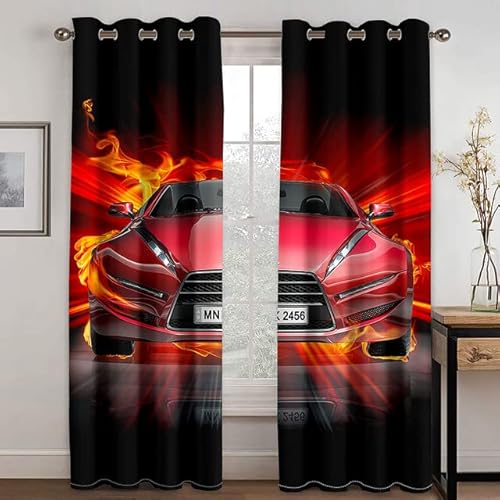 CTQTZ Sportwagen Vorhänge Blickdicht rotes Auto Verdunkelungsvorhänge Mit Ösen 264x240 cm (BreitexHöhe) 2er Set Gardinen für Dekoration Kinderzimmer von CTQTZ