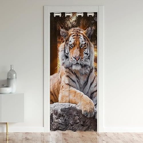 CTQTZ Tier 3D Tiger Thema Türvorhang, 86x203cm(BxH) Blickdicht Thermo Gardinen Vorhang Lustiges Tier Tiger 3D Bedruckte Blackout Vorhang mit Ösen für Schlafzimmer Tür Schrank Vorhang von CTQTZ