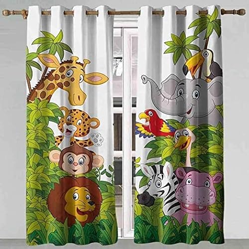 CTQTZ Tier Wald Blickdichter Vorhänge Mit Ösen Karikatur Zoo Verdunkelungsvorhänge Mit Ösen 150x166 cm (BreitexHöhe) 2er Set Gardinen für Dekoration Kinderzimmer von CTQTZ