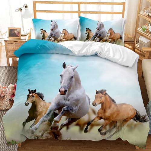 CTQTZ Tiere Bettwäsche 155x220 Pferd Bettbezug mit Reißverschluss Schließung Bettbezug Set 3 Teilig Pferd Bettwäsche Set von CTQTZ