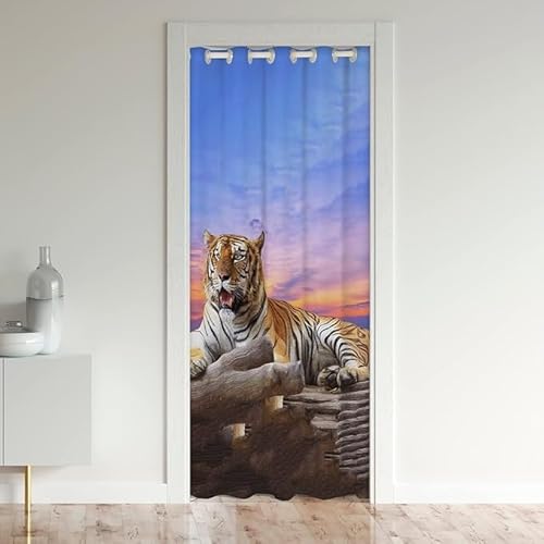 CTQTZ Tiger Türvorhang, 106x203cm(BxH) Türvorhang Blickdicht mit Ösen Dschungeltiere Lustiges Tier 3D Blackout Vorhang mit Ösen für Schlafzimmer Tür Schrank Vorhang von CTQTZ