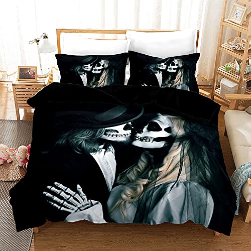 CTQTZ Totenkopf Bettwäsche Set 200x200 Schwarz Schädel Bettbezug Set Gothic Skull Schädel Motiv 3D Effekt Weiche Microfaser Bettbezug von CTQTZ