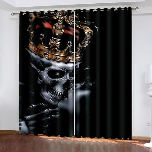 CTQTZ Totenkopf Blickdichte Vorhänge Gothic Schädel Verdunkelungsvorhänge Mit Ösen 234x183 cm (BreitexHöhe) 2er Set Gardinen für Dekoration Kinderzimmer von CTQTZ