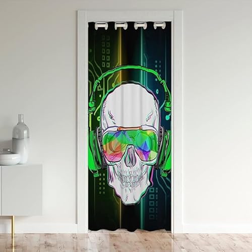 CTQTZ Totenkopf Gothic Halloween Türvorhang, 86x203cm(BxH) Blickdicht Thermo Gardinen Vorhang Felsen Schädel Blackout Vorhang mit Ösen für Schlafzimmer Tür Schrank Vorhang von CTQTZ