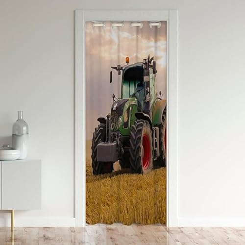 CTQTZ Traktor Türvorhang, 86x203cm(BxH) Blickdicht Thermo Gardinen Vorhang 3D Bauernhof Landwirtschaft Traktor Blackout Vorhang mit Ösen für Schlafzimmer Tür Schrank Vorhang von CTQTZ