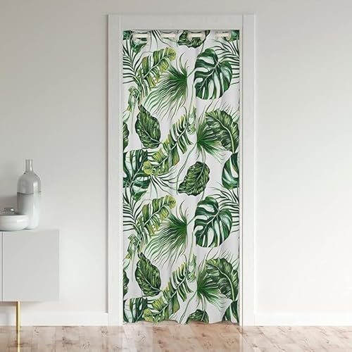 CTQTZ Tropical Türvorhang, 86x203cm(BxH) Blickdicht Thermo Gardinen Vorhang Tropisch Grün Blätter Motiv Palmenblätter Blackout Vorhang mit Ösen für Schlafzimmer Tür Schrank Vorhang von CTQTZ