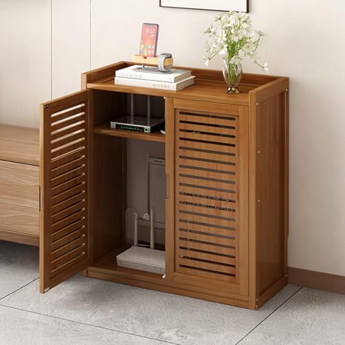 CTREVL Moderner WLAN-Router Aufbewahrungsschrank, Router Schrank Bambus, Verstellbaren Regalen und Doppellagigem Router-Organizer für Bad Wohnzimmer und Büro(59x25x67cm) von CTREVL