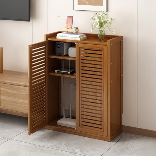 CTREVL Moderner WLAN-Router Aufbewahrungsschrank, Router Schrank Bambus, Verstellbaren Regalen und Doppellagigem Router-Organizer für Bad Wohnzimmer und Büro(59x25x82cm) von CTREVL
