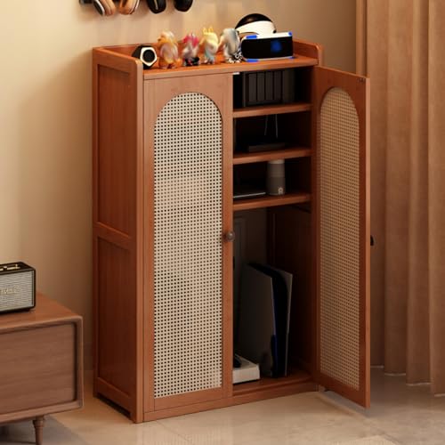 CTREVL Rattan-WLAN-Router Aufbewahrungsschrank, Heim-Medien-Speicherschrank mit Verstellbarem Regal, Kabel- und Steckdosen-Management, Ideal für Zuhause und Büro(60x25x113cm) von CTREVL