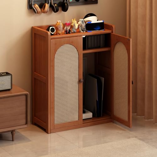 CTREVL Rattan-WLAN-Router Aufbewahrungsschrank, Heim-Medien-Speicherschrank mit Verstellbarem Regal, Kabel- und Steckdosen-Management, Ideal für Zuhause und Büro(60x25x87.5cm) von CTREVL