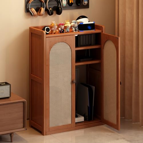 CTREVL Rattan-WLAN-Router Aufbewahrungsschrank, Heim-Medien-Speicherschrank mit Verstellbarem Regal, Kabel- und Steckdosen-Management, Ideal für Zuhause und Büro(60x25x98cm) von CTREVL
