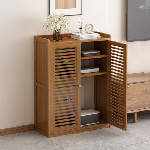 CTREVL WLAN-Router Aufbewahrungsschrank, Bodenstehende Router Schrank mit Verstellbarem Regal, Steckdosen- und Kabelmanagement-Organizer für Zuhause Büro Wohnzimmer(Braun,59x25x82cm) von CTREVL