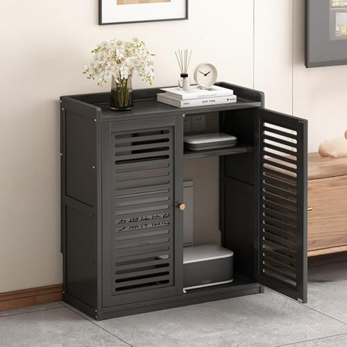 CTREVL WLAN-Router Aufbewahrungsschrank, Bodenstehende Router Schrank mit Verstellbarem Regal, Steckdosen- und Kabelmanagement-Organizer für Zuhause Büro Wohnzimmer(Schwarz,59x25x67cm) von CTREVL