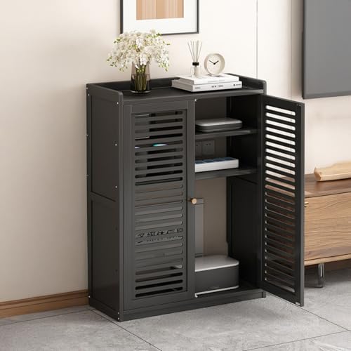 CTREVL WLAN-Router Aufbewahrungsschrank, Bodenstehende Router Schrank mit Verstellbarem Regal, Steckdosen- und Kabelmanagement-Organizer für Zuhause Büro Wohnzimmer(Schwarz,59x25x82cm) von CTREVL