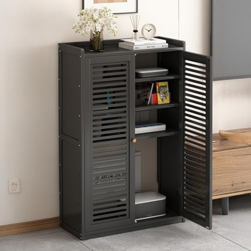 CTREVL WLAN-Router Aufbewahrungsschrank, Bodenstehende Router Schrank mit Verstellbarem Regal, Steckdosen- und Kabelmanagement-Organizer für Zuhause Büro Wohnzimmer(Schwarz,59x25x97cm) von CTREVL