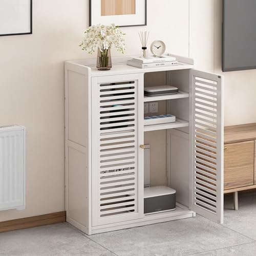 CTREVL WLAN-Router Aufbewahrungsschrank, Bodenstehende Router Schrank mit Verstellbarem Regal, Steckdosen- und Kabelmanagement-Organizer für Zuhause Büro Wohnzimmer und Schlafzimmer(Weiß,59x25x82cm) von CTREVL