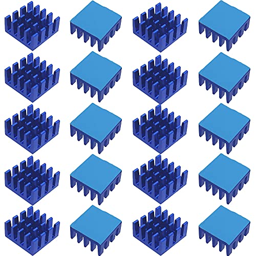 Aluminium Kühlkörper, CTRICALVER Kühlkörper 14 x 14 x 7mm (L xW xH) con Thermo-Klebepad, für 3D-Drucker (20pcs, Blau) von CTRICALVER