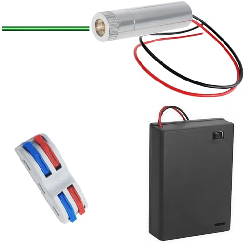 CTRICALVER 1 Pcs 520nm 3-5V Grün Laserlinie Modul Diode mit Fahrer-Kunststoff-Objektiv mit 15cm Kabel +1 pcs Reihenklemmen + 1 pcs AA Batteriehalter (Form der Lichtquelle: Linie) von CTRICALVER