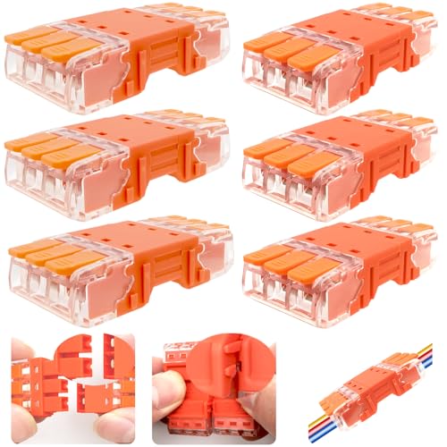 CTRICALVER 3-Wege-Hebelverbinder-Set, stapelbare Klemmenblöcke zum Verbinden, Schnellverbinder mit Steckern und Buchsen, 24 A, 450 V, 6 Sets von CTRICALVER