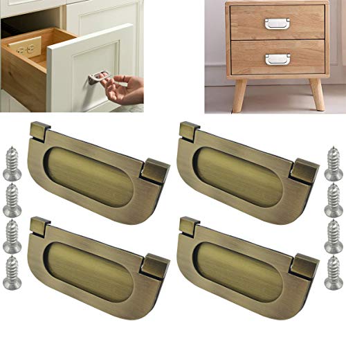 CTRICALVER 4 Pcs Flush Ring Pull Zinc Alloy Cabinet Drawer Pull Handle| Stainless Steel Pull Handle Invisible Door Knob 75mm|for Cupboard Drawer Cabinet Wardrobe Accessories with Screws (Bronze) von CTRICALVER