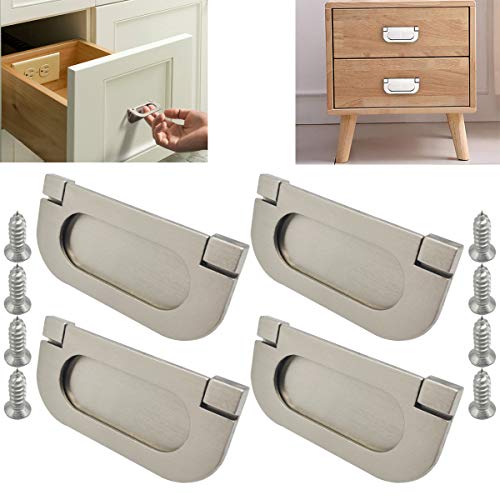 CTRICALVER 4 Pcs Flush Ring Pull Zinc Alloy Cabinet Drawer Pull Handle, Pull Handle Invisible Door Knob 75mm for Cupboard Drawer Cabinet Wardrobe Accessories-with Screws (silver) von CTRICALVER