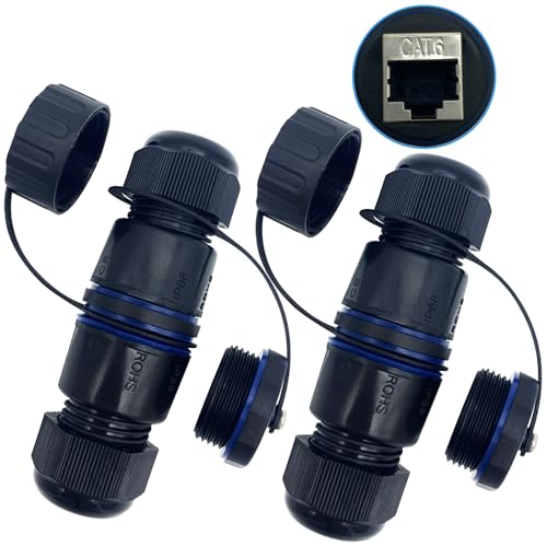 CTRICALVER Abgeschirmte Outdoor Netzwerkkabel Verbinder mit wasserdichter/Staubschutzkappe, RJ45 Kabelverbinder Wasserdicht für CAT.6E/CAT.6/CAT.5E/CAT.5, RJ45 wasserdicht (2 Stück) von CTRICALVER