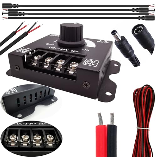 CTRICALVER Einfarbiger, LED-Leuchtstreifen Schalter Dimmer, PWM-Dimmcontroller 12V-24V 30A + zwei Paare männliche und weibliche DC-Anschlüsse + 5 m 22AWG Zweikernkabel CTRICALVER Einfarbiger, LED-Leuchtstreifen Schalter Dimmer, PWM-Dimmcontroller 12V-24V 30A + zwei Paare männliche und weibliche DC-Anschlüsse + 5 m 22AWG Zweikernkabel von CTRICALVER
