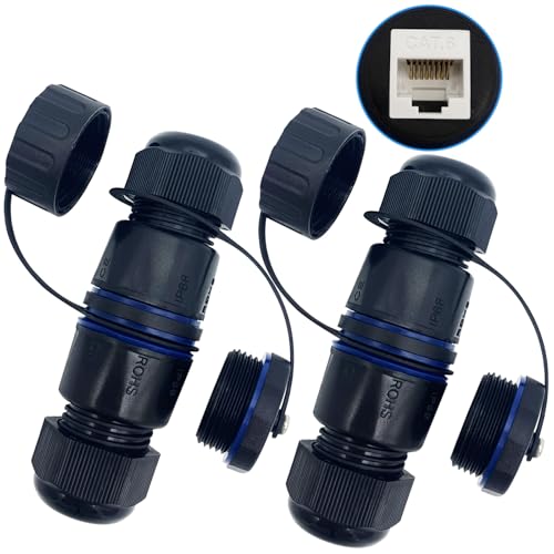 CTRICALVER Outdoor Netzwerkkabel Verbinder, 2 Stück Ethernet Cable Verbinder, RJ45 wasserdicht für CAT.6E/CAT.6/CAT.5E/CAT.5,RJ45 Kabelverbinder Wasserdicht mit wasserdichter/Staubschutzkappe von CTRICALVER