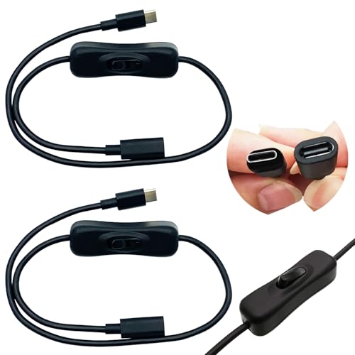 CTRICALVER USB-C Verlängerungskabel Schalter, 2 Stück Typ C Stecker auf Buchse für Dashcams, Festplatten, Mobiltelefone 50 cm, Schwarz von CTRICALVER