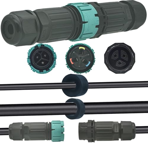 Kabelverbinder Wasserdicht IP68, CTRICALVER Outdoor Kabelverbinder 3-Polig, Männlicher/Weiblicher Buchse Verbindungsstecker Kabelmuffe Wasserdicht für Ø5-12 mm Kabeldurchmesser von CTRICALVER