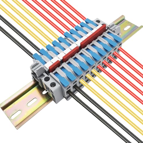 Klemmleiste Hutschiene, CTRICALVER 10 Pcs Klemmenblöcke (blau), Mit Markierungsstreifen, Verbindungsleisten (2/3/4/5 Pin) und Sicherungsclip, für Automatisierungsprojekte, Garage, DIY-Projekte von CTRICALVER