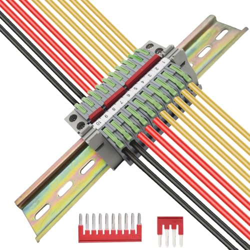 Klemmleiste Hutschiene kit CTRICALVER, 10 Pcs Klemmenblöcke (Gras-Grün), Mit Markierungsstreifen,Sicherungsclip und Verbindungsleisten, Anschlussblock Hutschiene von CTRICALVER