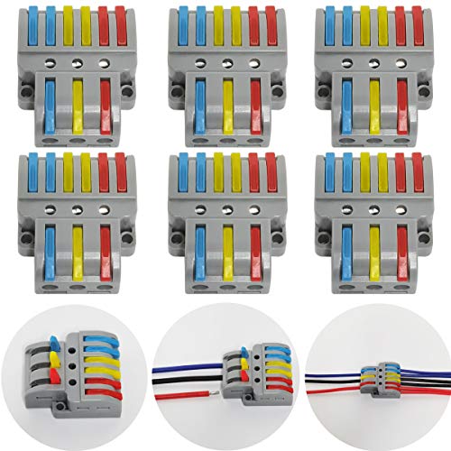 Kompakten Steckklemmen, CTRICALVER 6 pcs Push Kabelverbinde,3 in 6 raus Lever Nuts Verbindungsklemme, Mit 18 pcs Befestigungsschrauben von CTRICALVER