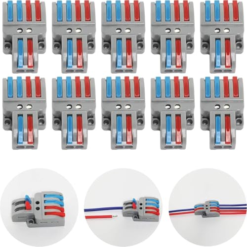 Kompakten Steckklemmen, CTRICALVER10 pcs Push Kabelverbinde, 2 in 4 raus Lever Nuts Verbindungsklemme, Mit 26 pcs Befestigungsschrauben von CTRICALVER