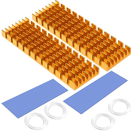 M.2 SSD-Kühlkörper mit wärmeleitender Klebefolie gegen thermisches Durchgehen Kühlkörper-Kühlkörper-CPU-IC-Chip-Leiterplatte für LED-Verstärker Aluminium 70 mm × 22 mm × 6 mm (2 Stück, Gold) von CTRICALVER