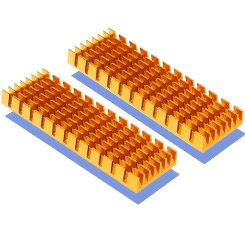 M.2 SSD-Kühlkörper mit wärmeleitender Klebefolie gegen thermisches Durchgehen Kühlkörper-Kühlkörper-CPU-IC-Chip-Leiterplatte für LED-Verstärker Aluminium 70 mm × 22 mm × 6 mm (2 Stück, Gold) von CTRICALVER