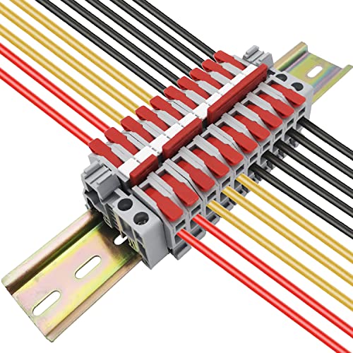 Reihenklemmen Hutschiene, CTRICALVER 10 Pcs Kompakte Steckklemme (rot), Mit Markierungsstreifen, Verbindungsleisten (2/3/4/5 Pin) und Sicherungsclip von CTRICALVER