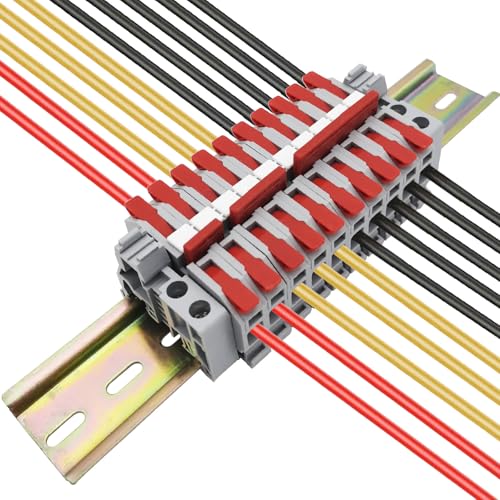 Reihenklemmen Hutschiene, CTRICALVER 10 Pcs Kompakte Steckklemme (rot), Mit Markierungsstreifen, Verbindungsleisten (2/3/4/5 Pin) und Sicherungsclip von CTRICALVER