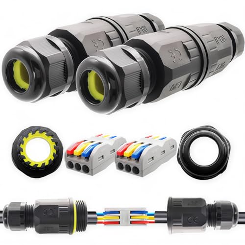 Wasserdichter Steckverbinder CTRICALVER 3-poliger Push-Pod-Klemmenblock, L20 Durchgang, IP68, geeignet für Kabeldurchmesser Ø6-9 mm, wasserdichte Anschlussdose (2 Stück) von CTRICALVER
