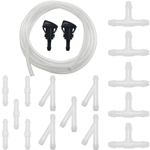 Wischwasserschlauch Reparaturset, CTRICALVER 5M Universal Scheibenwaschanlage Schlauch, Automotive Schlauch, mit 15 Stücke weiße Schlauchverbinder +2 pcs Sprühdüse von CTRICALVER