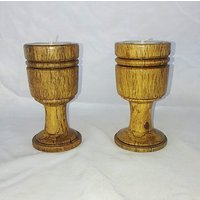 Paar Ring Goblet Stil Teelichthalter Aus Spalted Live Oak Gedreht von CTRWoodCraft