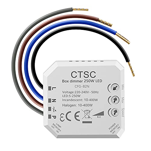 CTSC Phasenabschnittsdimmer - 220V LED Dimmer - Dimmer für LED - Silent, Dimmer geeignet für dimmbare LEDs, Halogenglühlampe (B2N) von CTSC